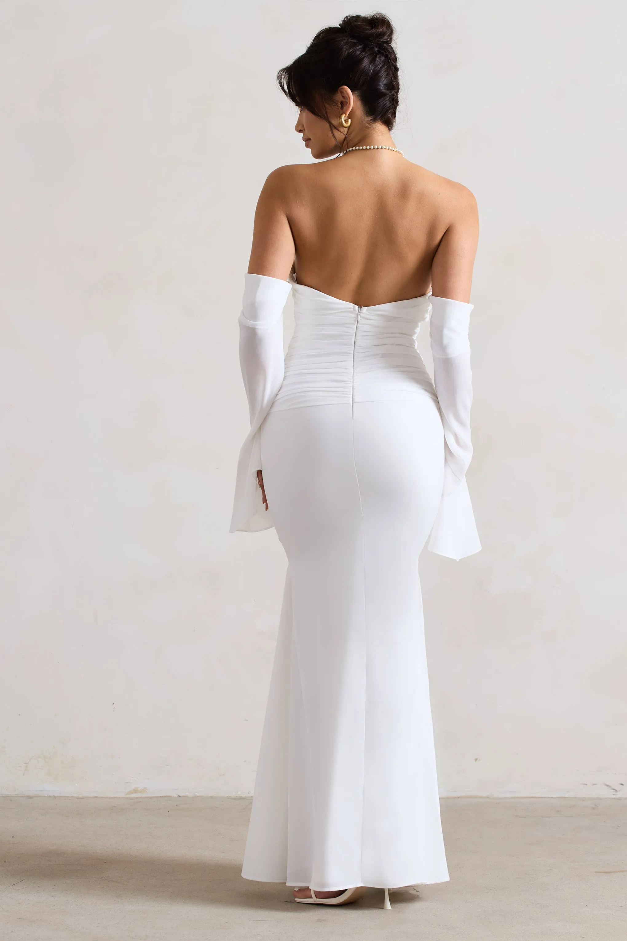 Rhiannon | Cream Draped Flared-Sleeve Fishtail Maxi Dress sold by Club L London product image thumbnail 2