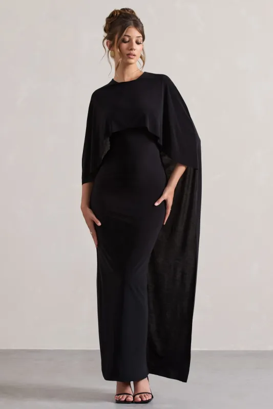 Palena | Black Draped Maxi Dress With Cape Sleeves sold by Club L London