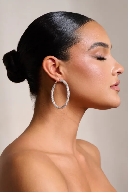 Annie | Silver Diamante Hoop Earrings sold by Club L London