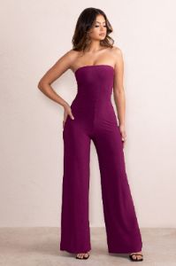 Darya | Wine Bandeau Wide Leg Jumpsuit sold by Club L London