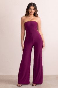 Darya | Wine Bandeau Wide Leg Jumpsuit sold by Club L London