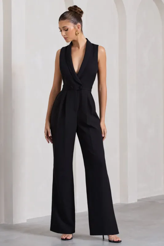 Endure | Black Tailored Sleeveless Wide-Leg Jumpsuit sold by Club L London