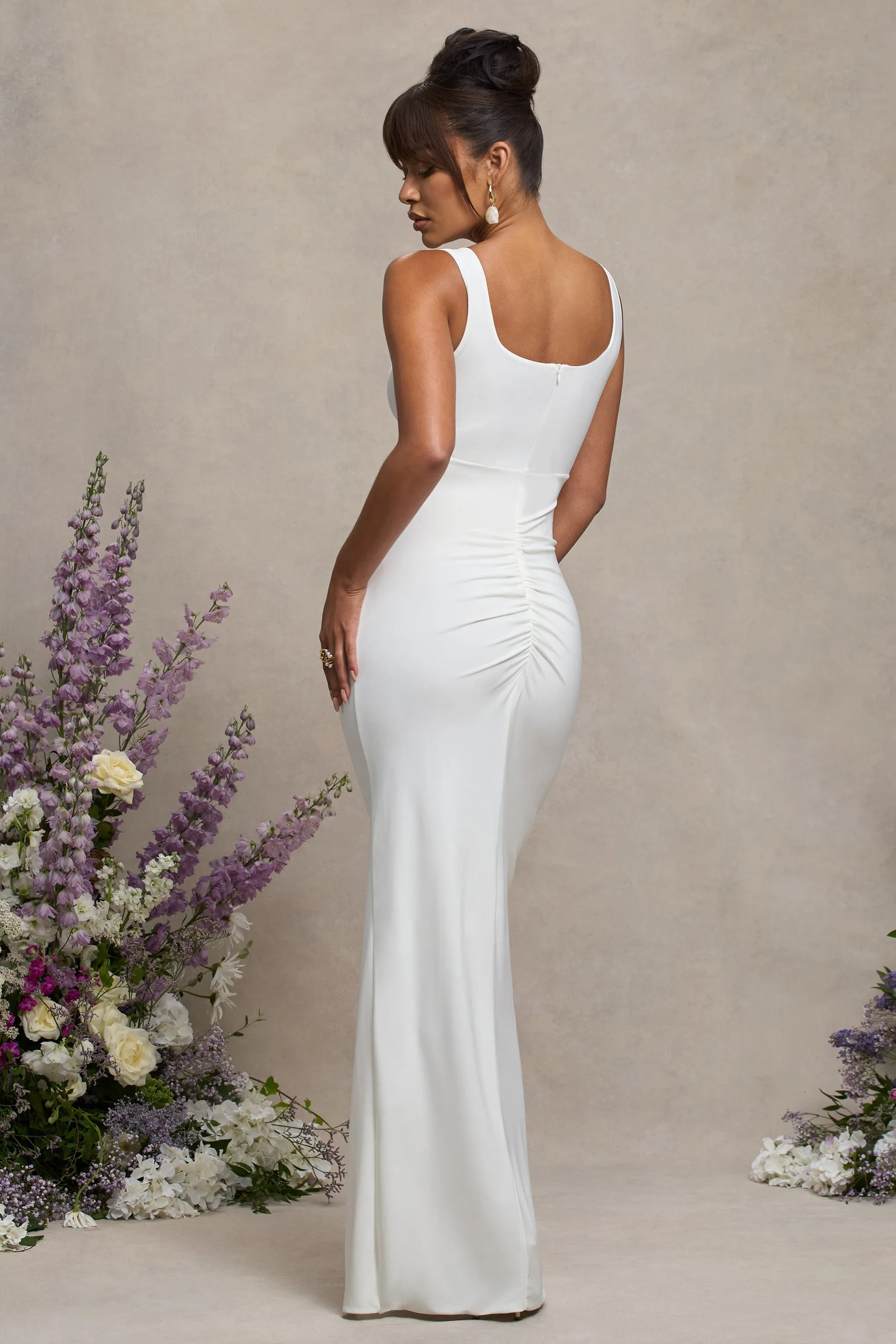 Avril | White Square Neck Maternity Maxi Dress with Split sold by Club L London product image thumbnail 2