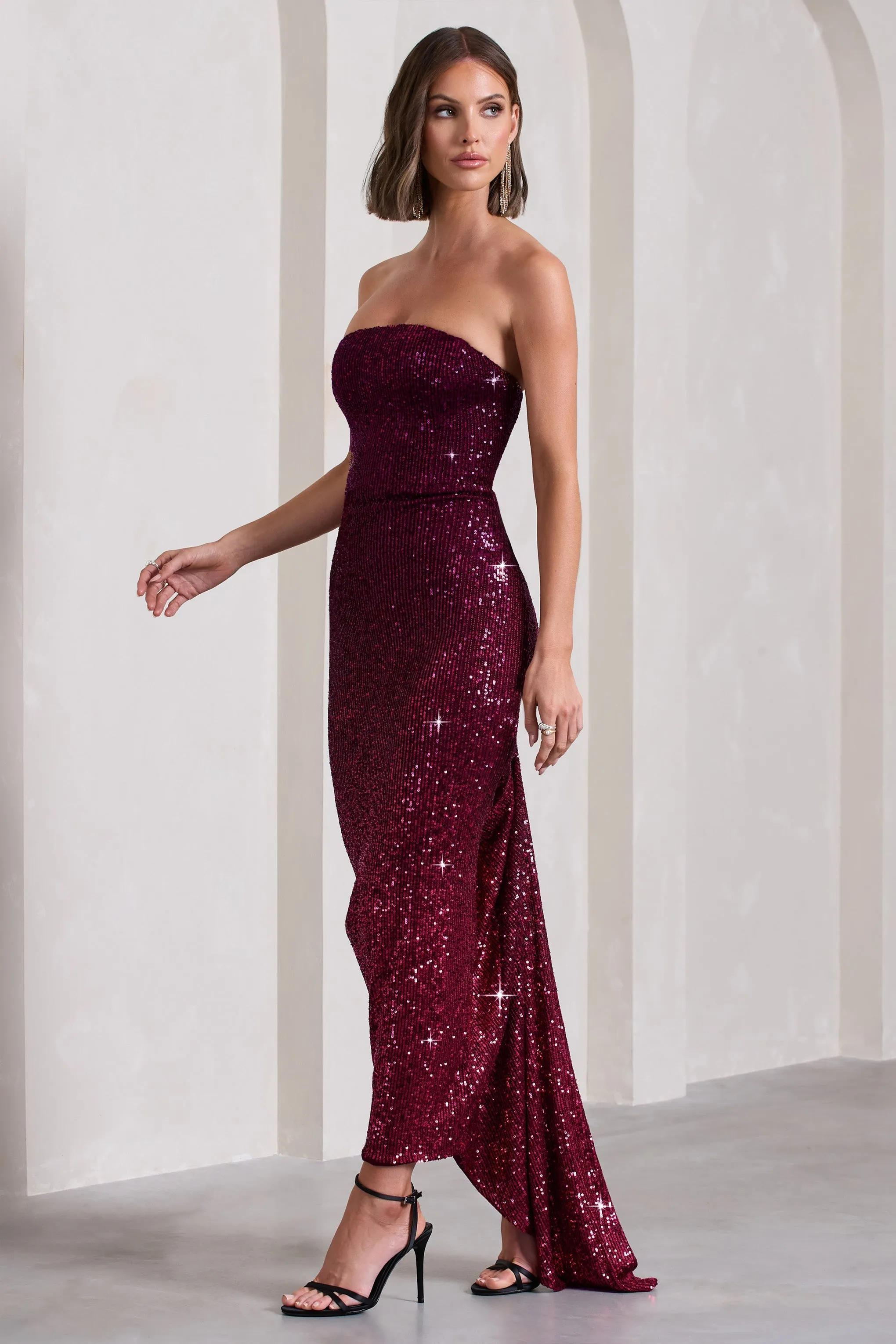 Fade | Berry Ombre Sequin Bandeau Bodycon Maxi Dress sold by Club L London product image thumbnail 5