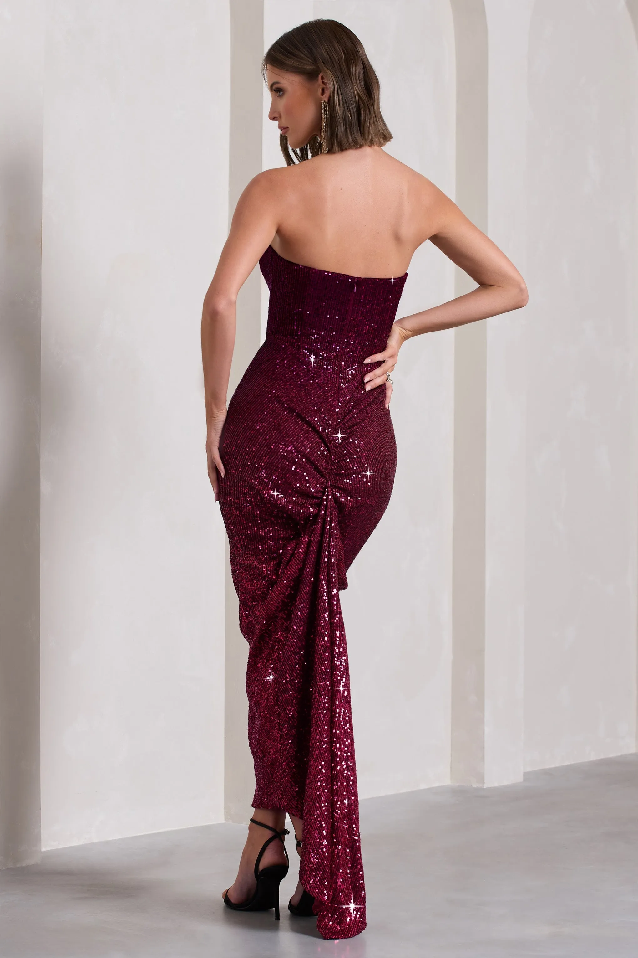 Fade | Berry Ombre Sequin Bandeau Bodycon Maxi Dress sold by Club L London product image thumbnail 2