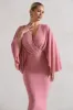 Mishka | Blush Pink Plunge-Neck Cape Midi Dress sold by Club L London
