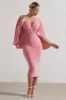 Mishka | Blush Pink Plunge-Neck Cape Midi Dress sold by Club L London