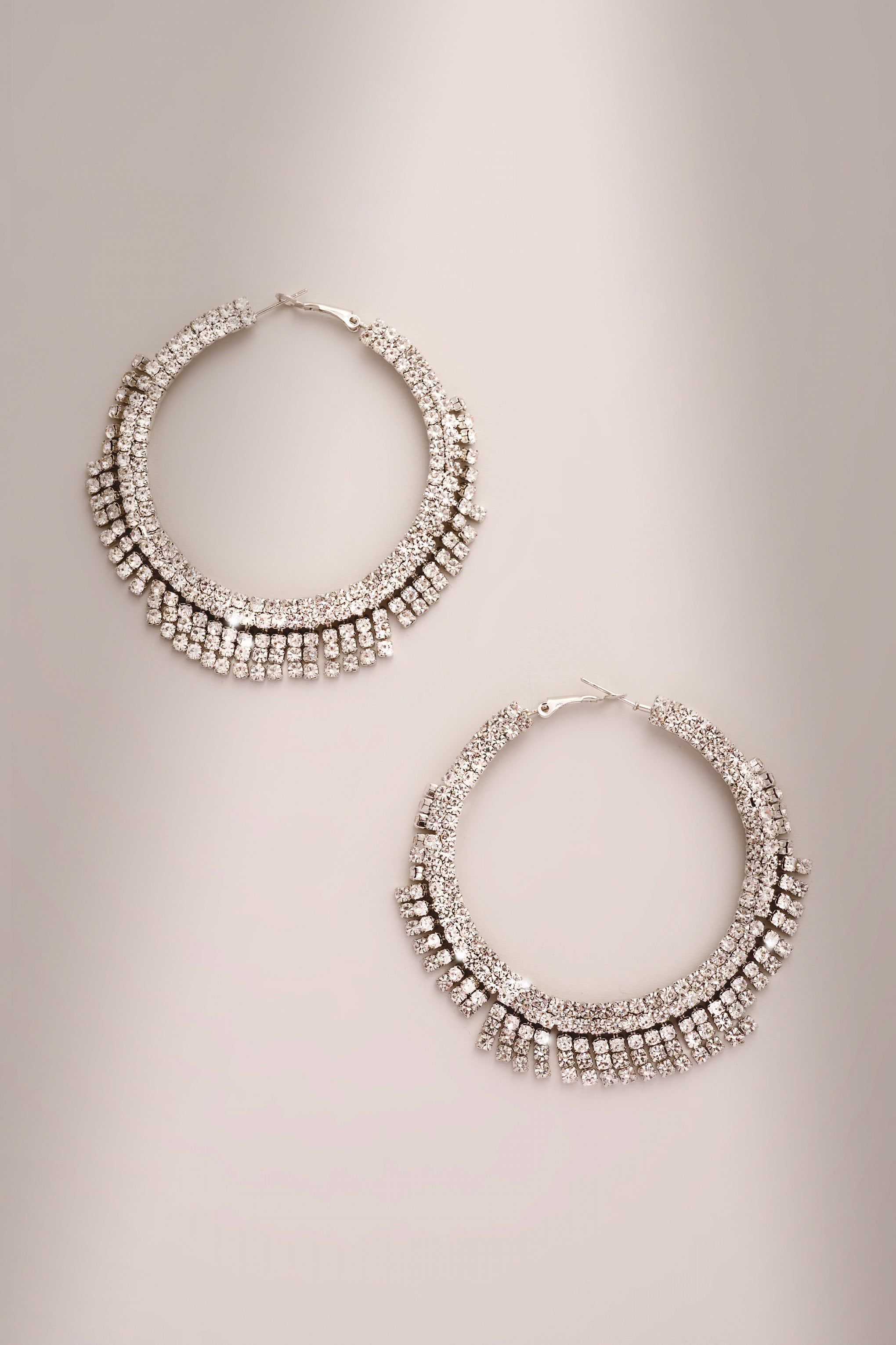 Niamh | Silver Diamante Hoop Earrings sold by Club L London product image thumbnail 3