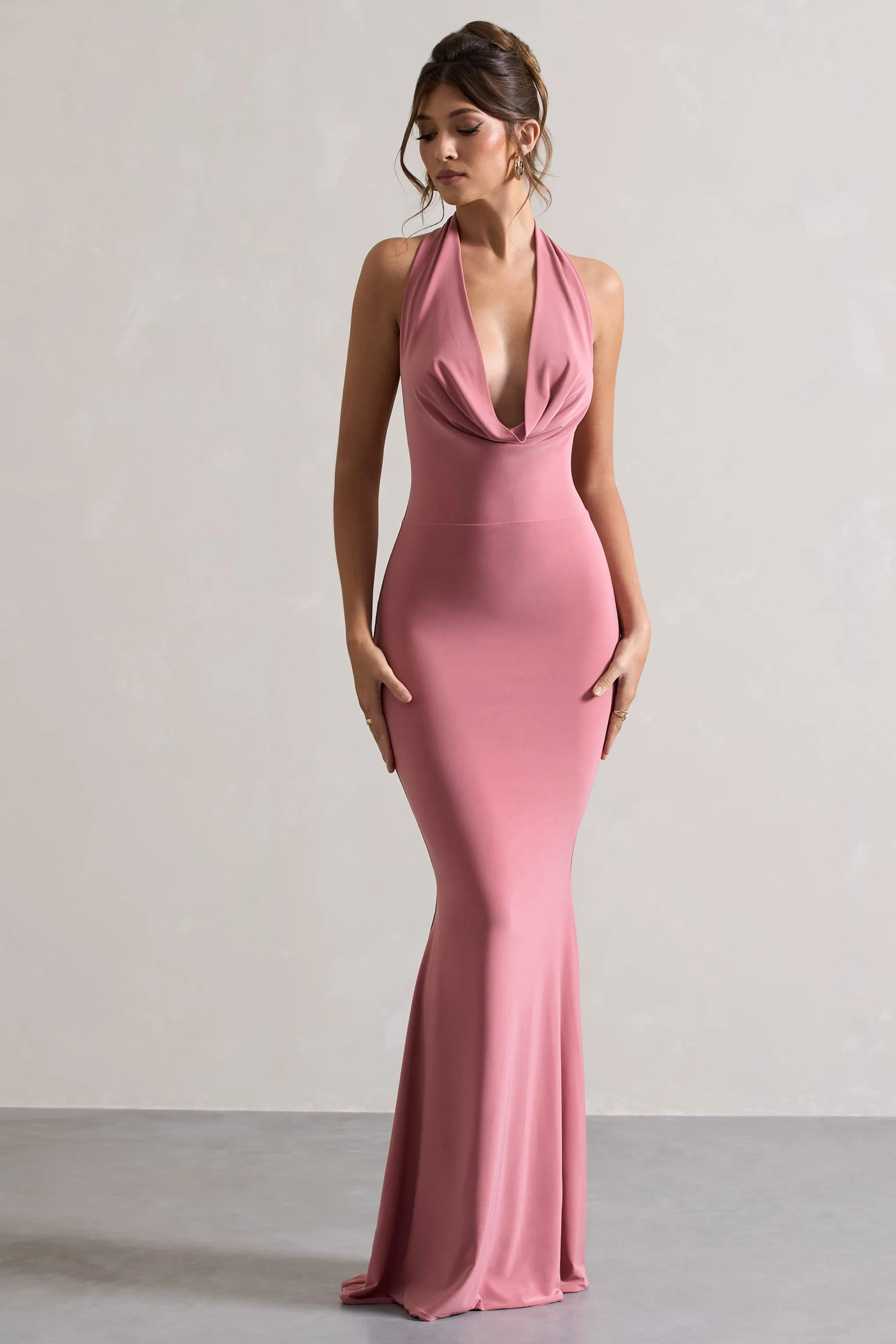 Milani | Pink Backless Cowl Neck Fishtail Maxi Dress sold by Club L London product image thumbnail 4