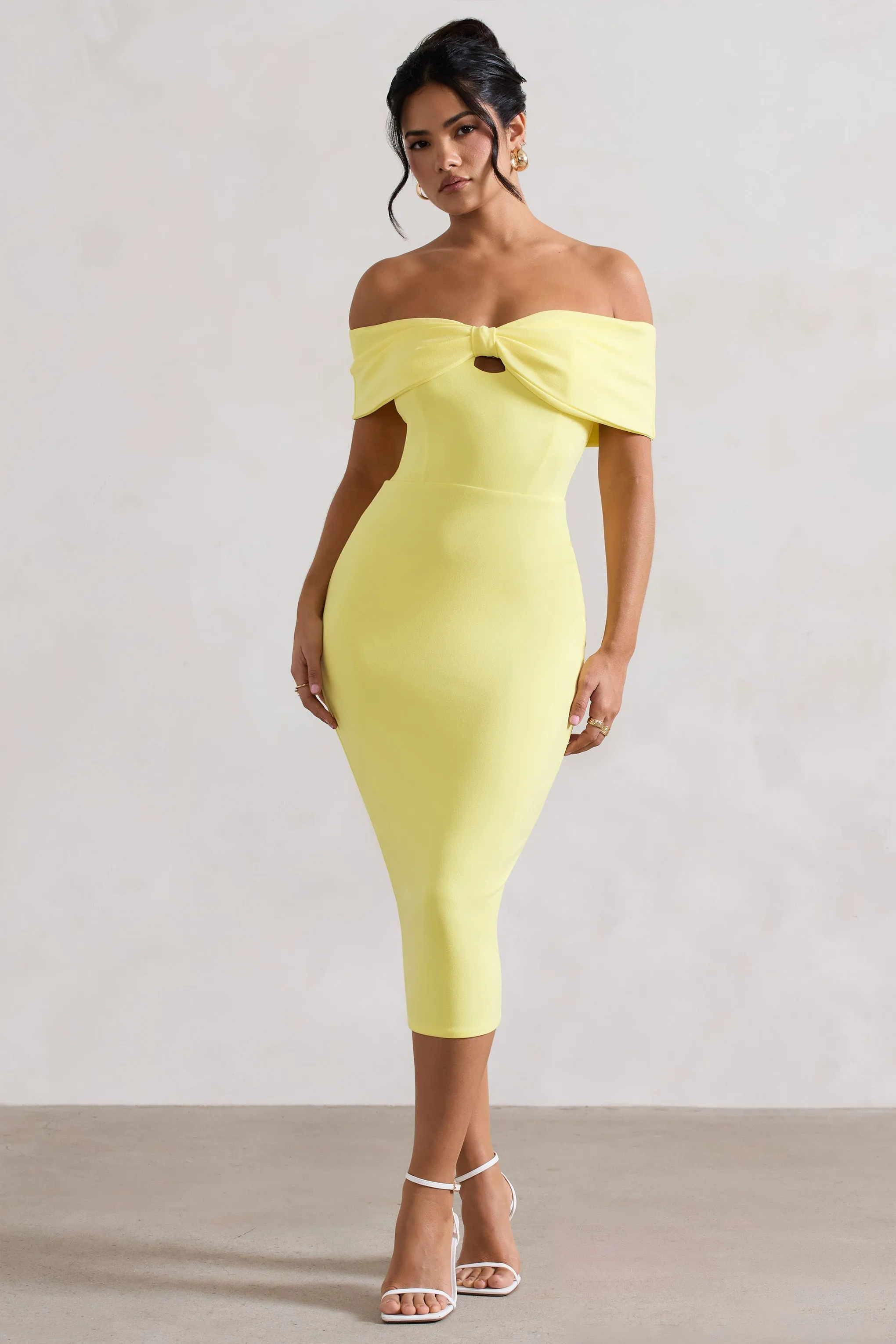 Hope | Lemon Bow Bardot Midi Dress sold by Club L London