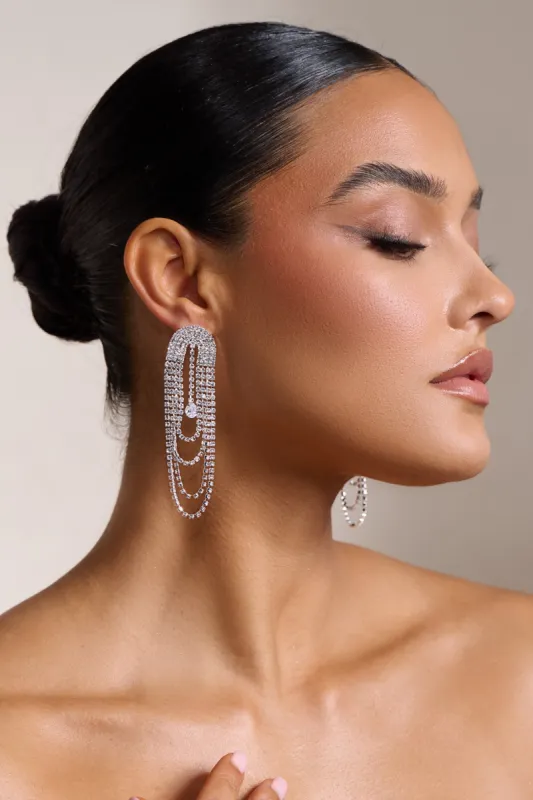 Sian | Silver Diamante Fringe Drop Earring sold by Club L London