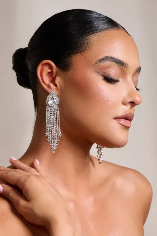 Allie | Silver Diamante Statement Drop Earrings sold by Club L London