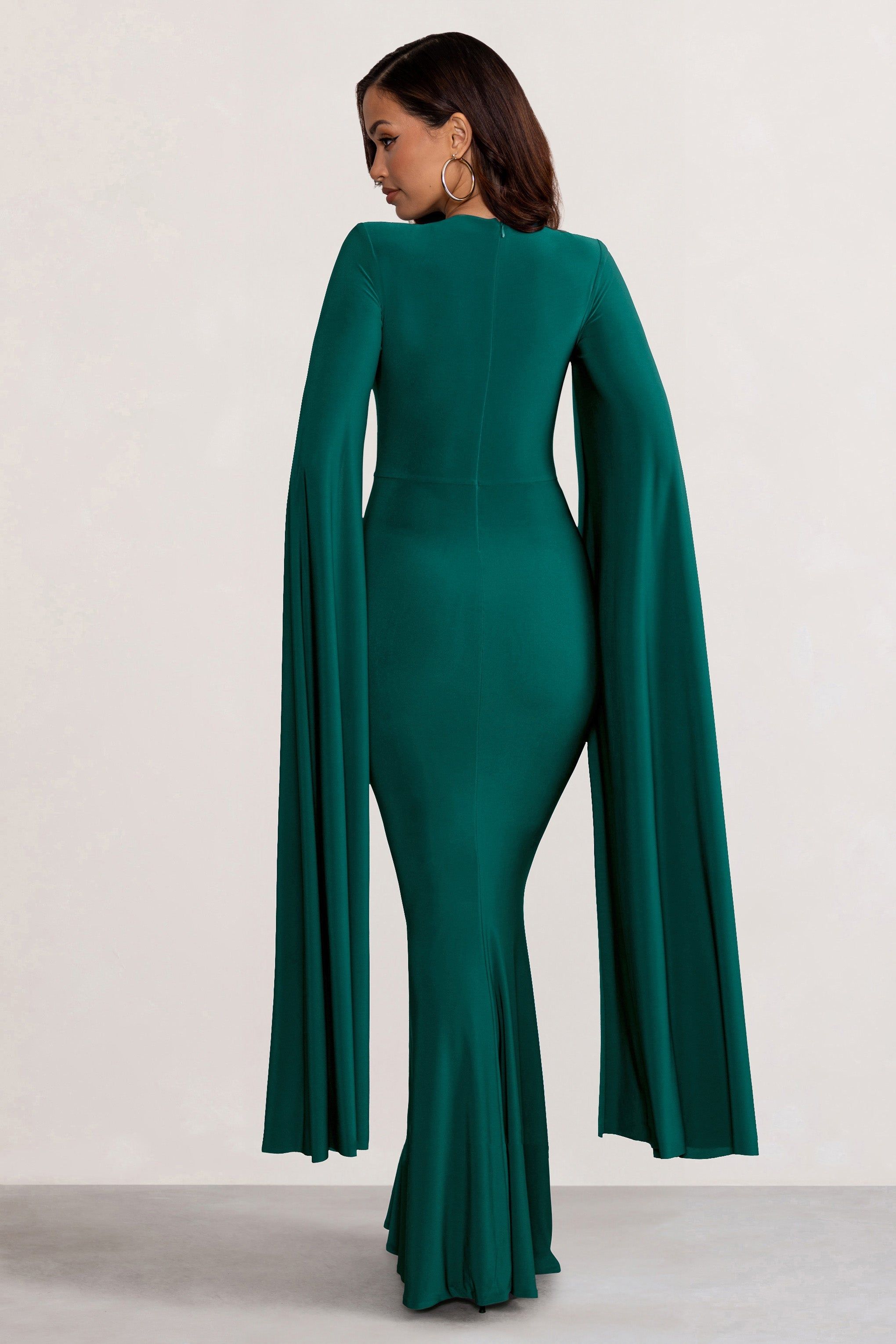 Kimmy | Bottle Green High Neck Maxi Dress with Floor Length Sleeves sold by Club L London product image thumbnail 2