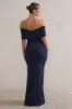 Eva | Navy Bardot Bow Detail Maxi Dress With Thigh Split sold by Club L London