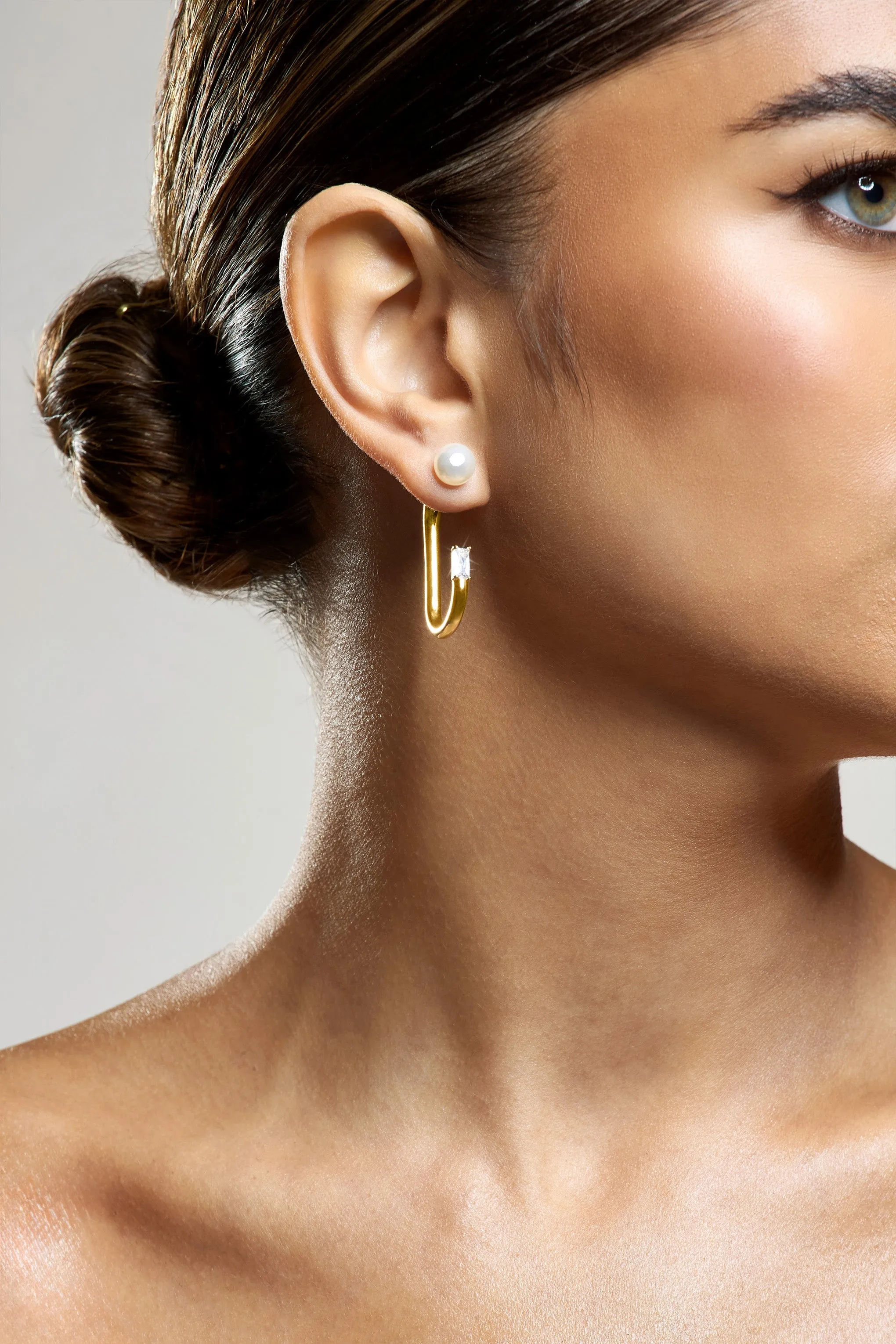 Beatrix | Pearl & Diamante Statement Gold Earrings sold by Club L London product image thumbnail 4