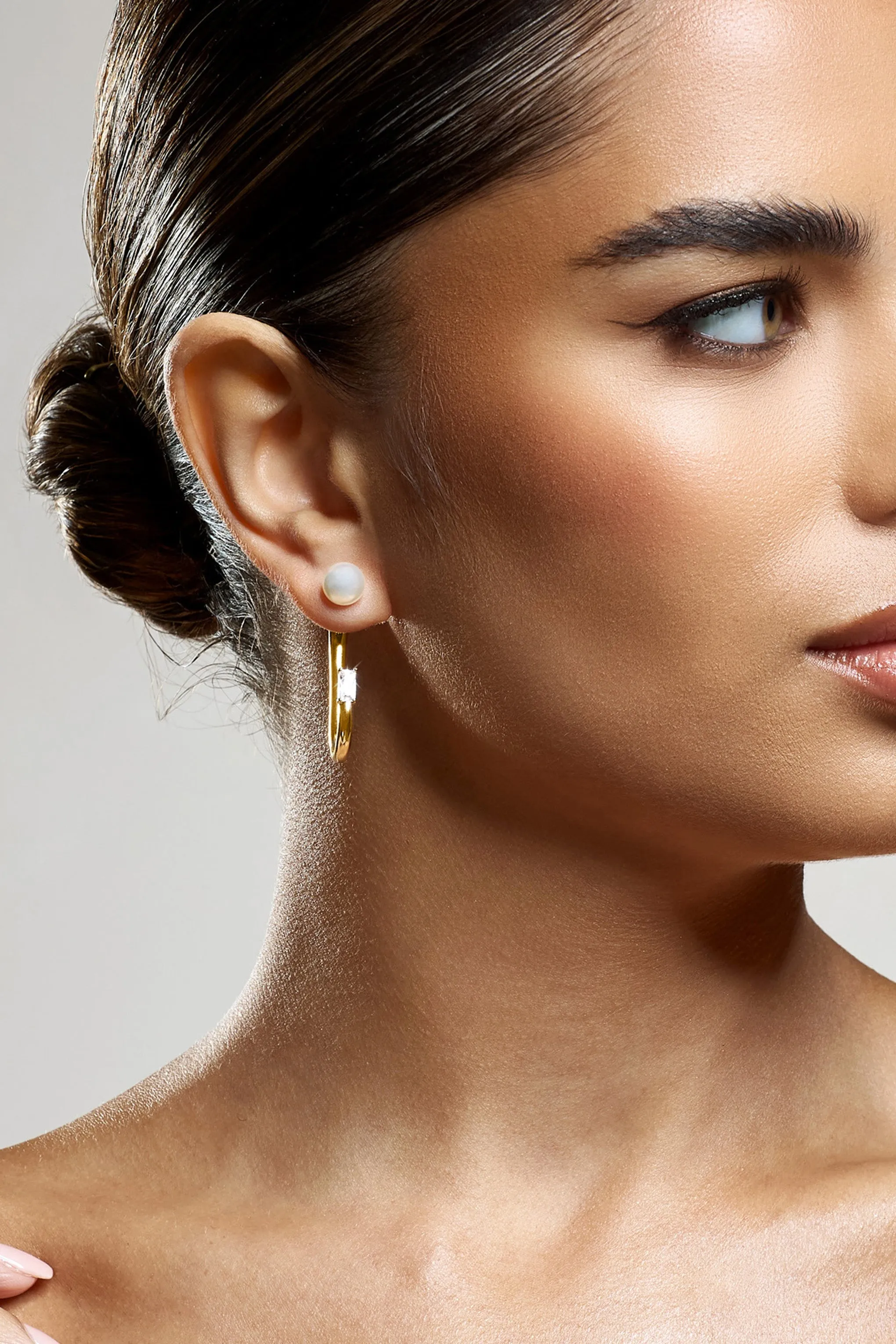 Beatrix | Pearl & Diamante Statement Gold Earrings sold by Club L London product image thumbnail 3