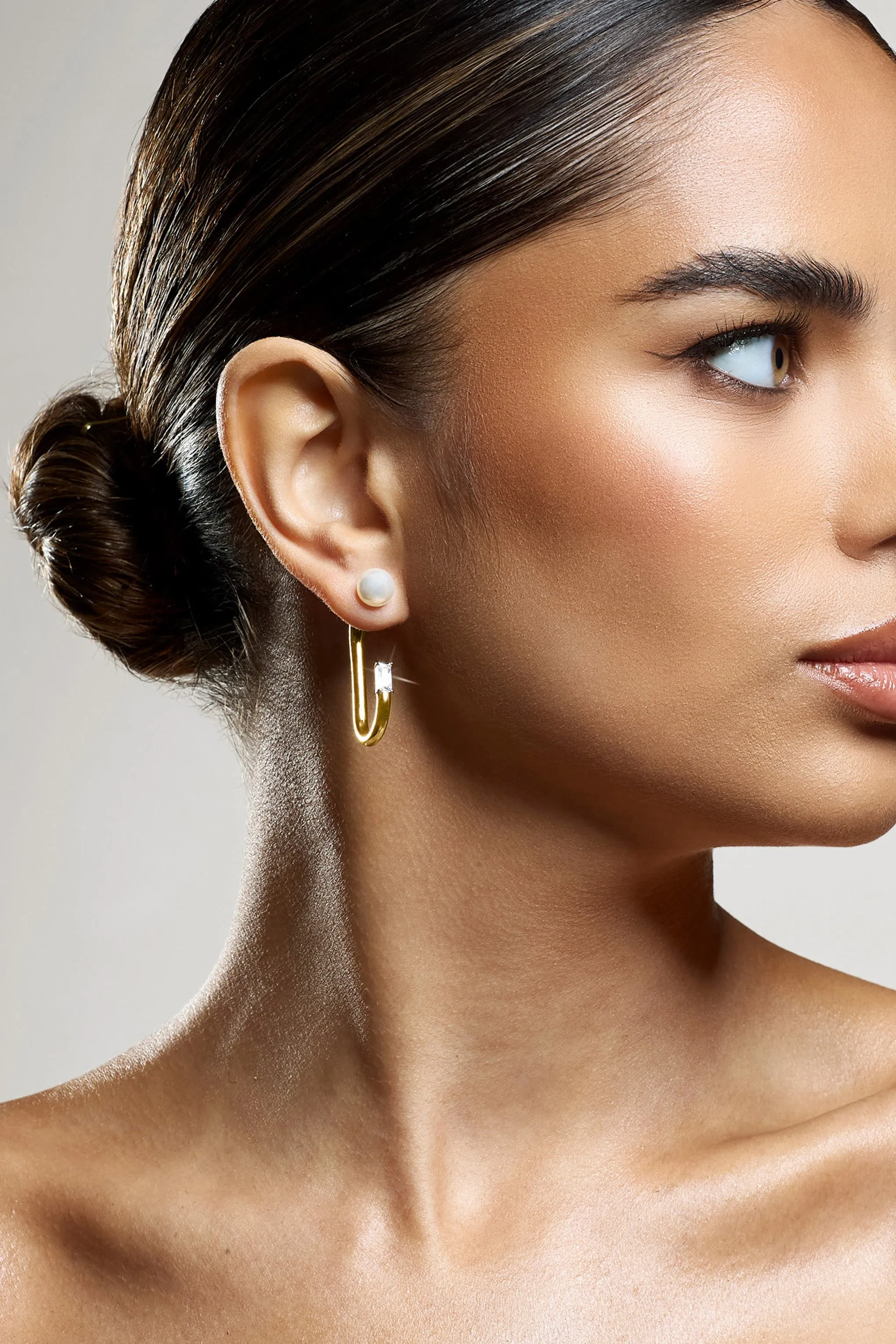 Beatrix | Pearl & Diamante Statement Gold Earrings sold by Club L London product image thumbnail 2