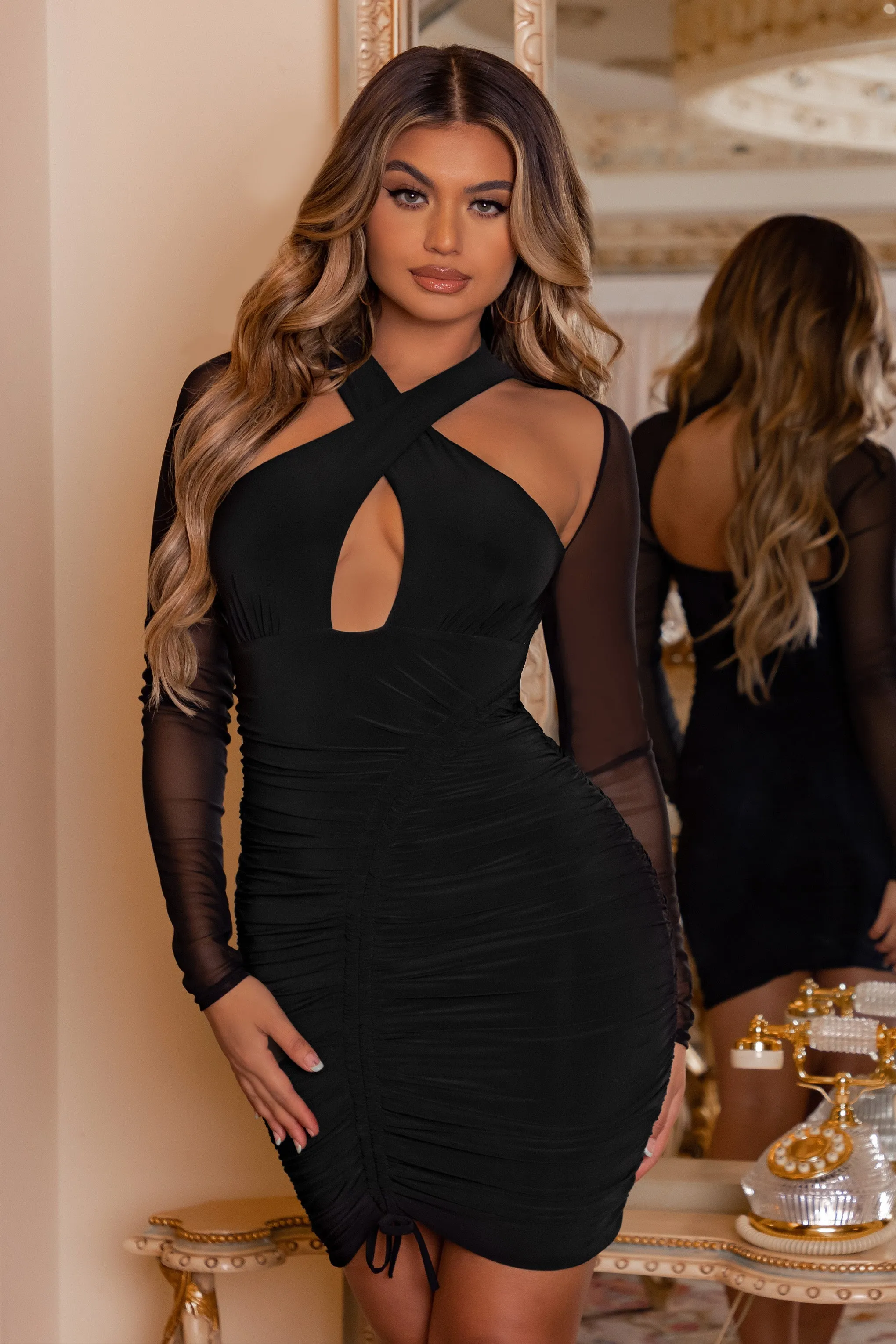Eyes On You | Black Long Sleeve Halter Neck Mini Dress sold by Club L London product image thumbnail 5