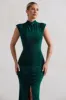 Samira | Bottle Green Ruched High-Neck Split Maxi Dress sold by Club L London