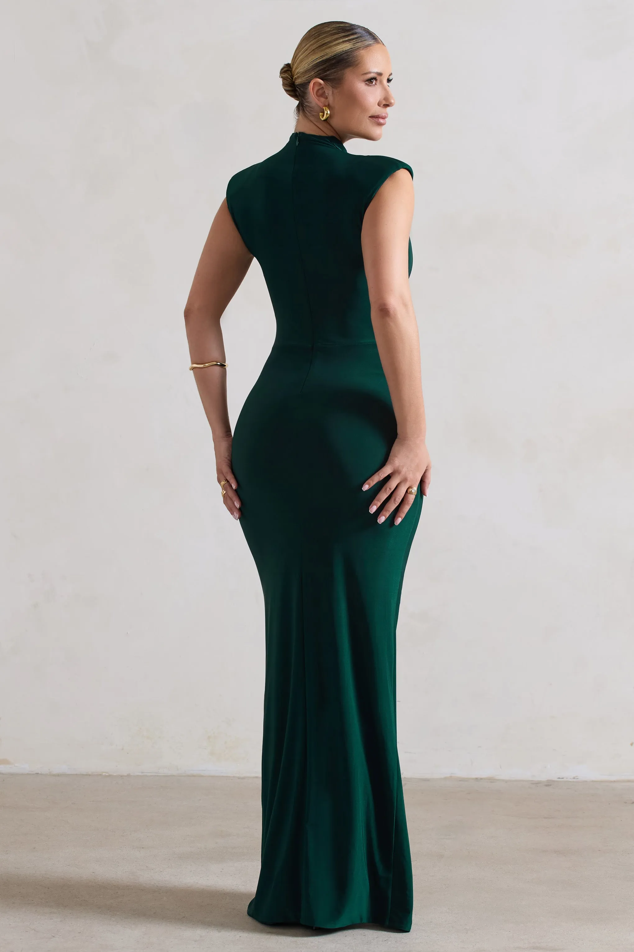 Samira | Bottle Green Ruched High-Neck Split Maxi Dress sold by Club L London product image thumbnail 2