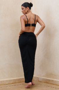 Longing | Black Ruched Chiffon Split Maxi Skirt With Drawstrings sold by Club L London