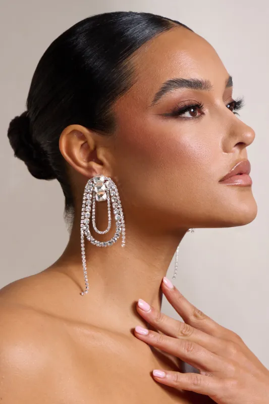 Estella | Silver Diamante Drop Earrings sold by Club L London