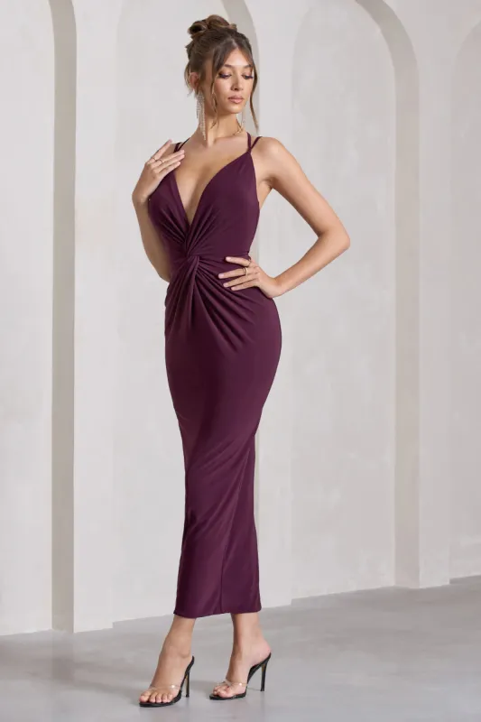 Glamour | Red Backless V Plunge Halter Neck Maxi Dress With