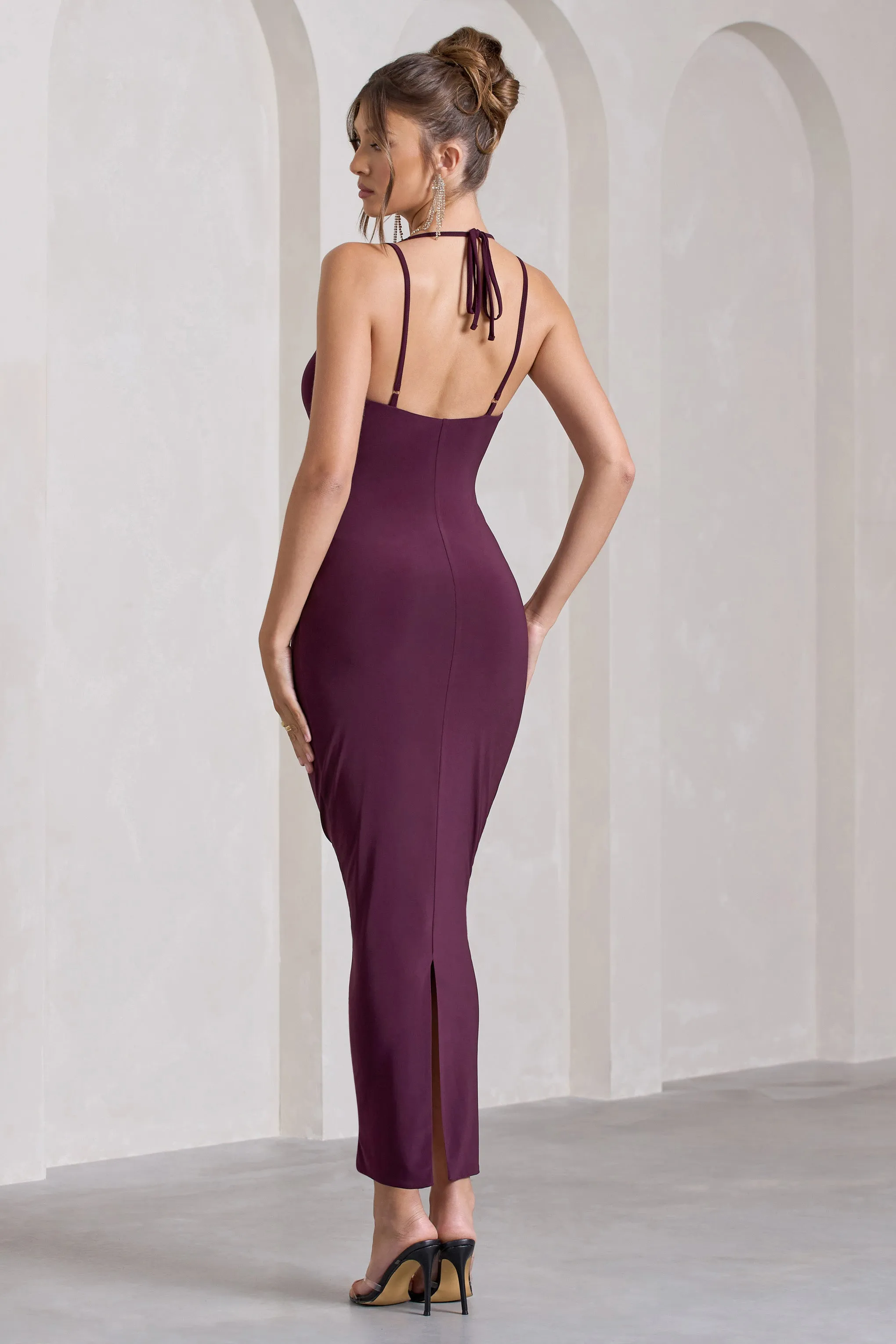 Yvette | Plum Plunge-Neck Twisted Maxi Dress With Cross-Back sold by Club L London product image thumbnail 2