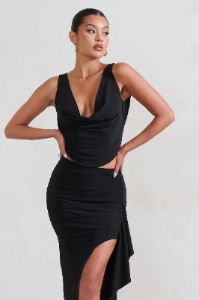 Femme Classique | Black Cowl Crop Top sold by Club L London