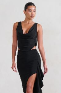 Femme Classique | Black Cowl Crop Top sold by Club L London