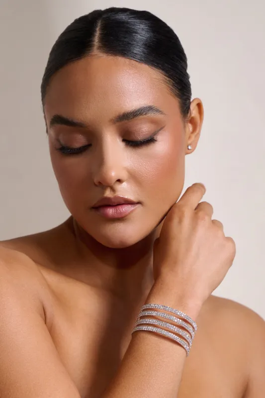 Halle | Silver Layered Statement Bangle sold by Club L London