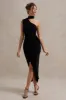 Nevaeh | Black Asymmetric High-Neck Ruffle Split Maxi Dress sold by Club L London
