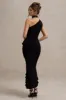 Nevaeh | Black Asymmetric High-Neck Ruffle Split Maxi Dress sold by Club L London