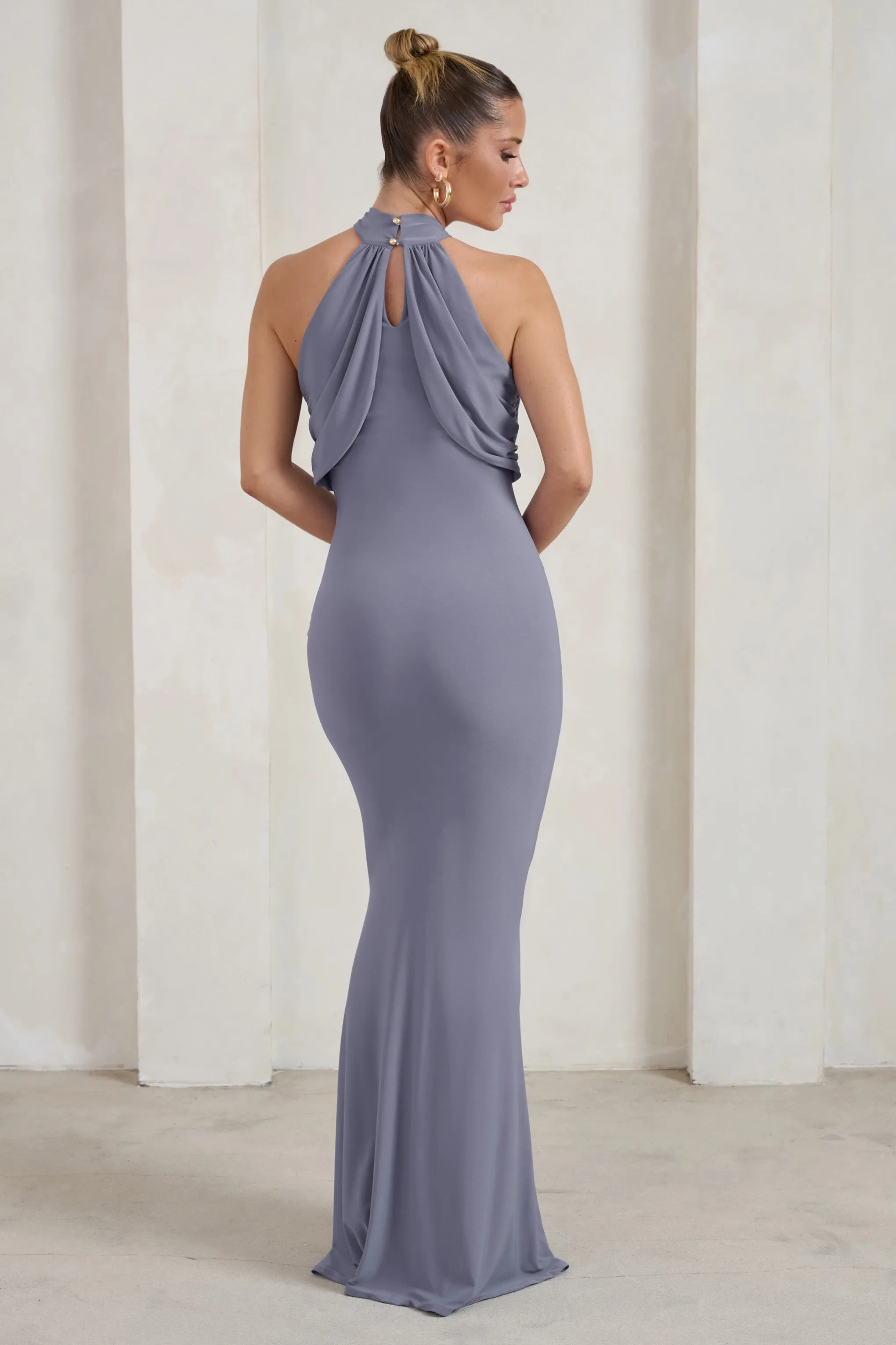 Genevieve | Grey Twist High Neck Drape Detail Maxi Dress sold by Club L London product image thumbnail 2