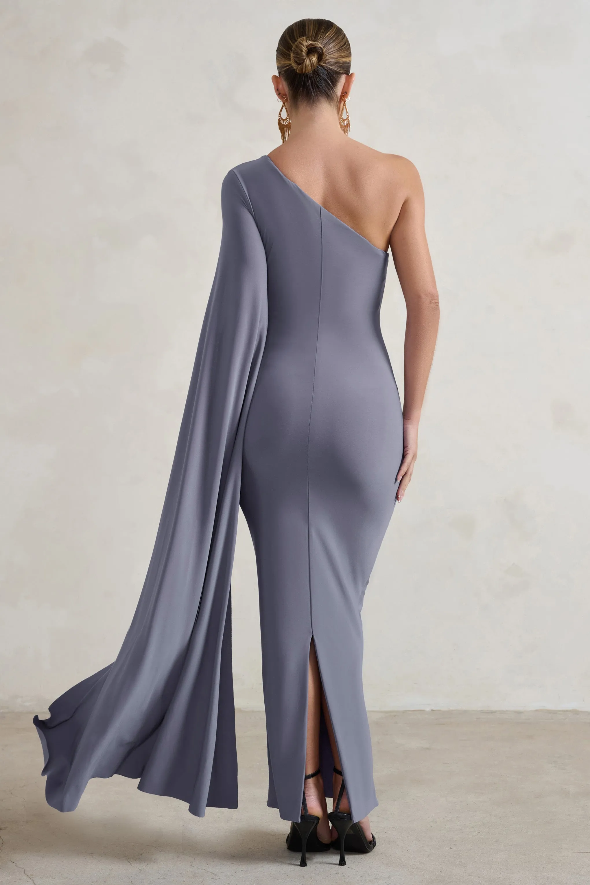 Dominique | Grey One Shoulder Cape Sleeve Bodycon Maxi Dress sold by Club L London product image thumbnail 2