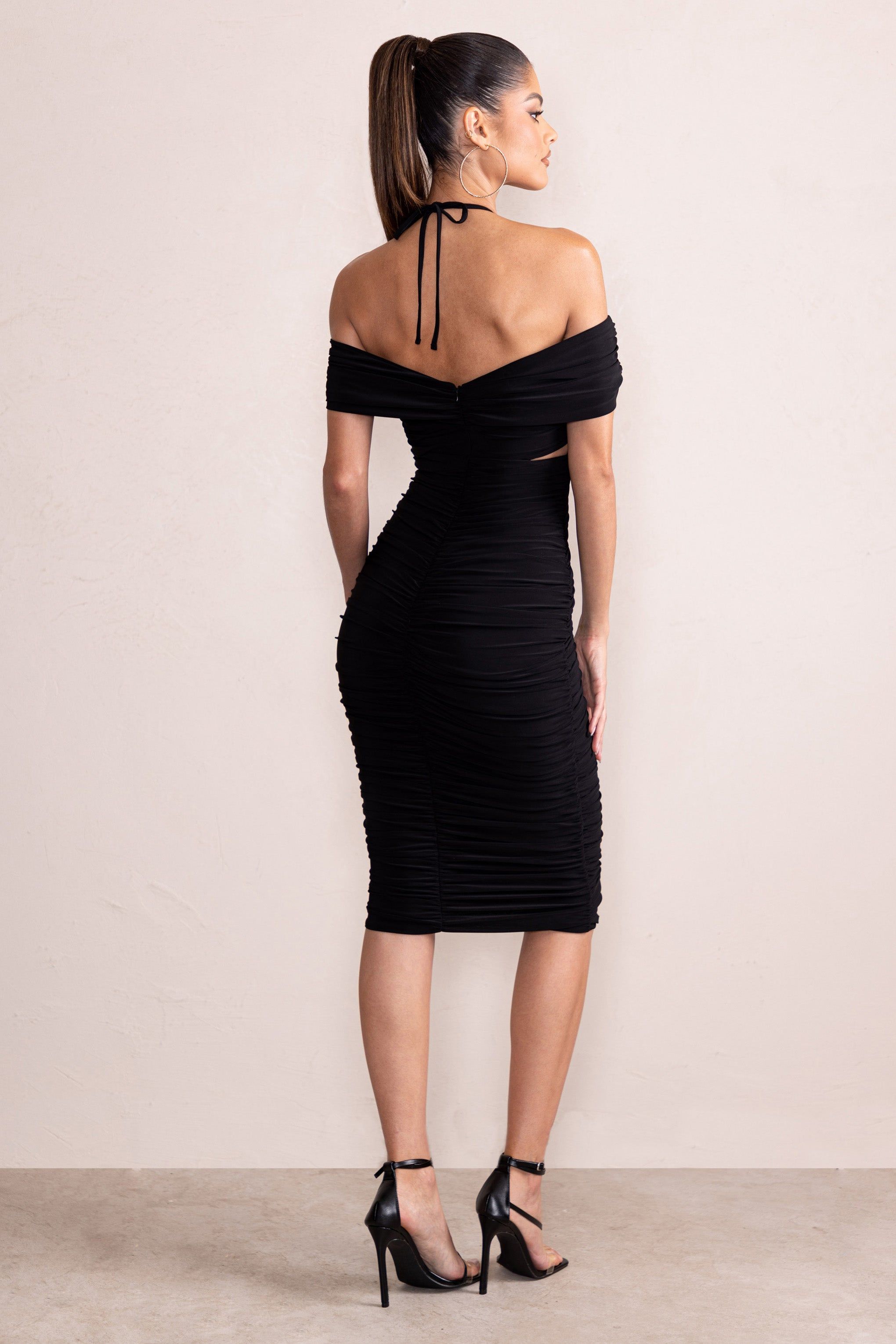 Dulcie | Black Halter Neck Cut Out Ruched Midi Dress sold by Club L London product image thumbnail 2