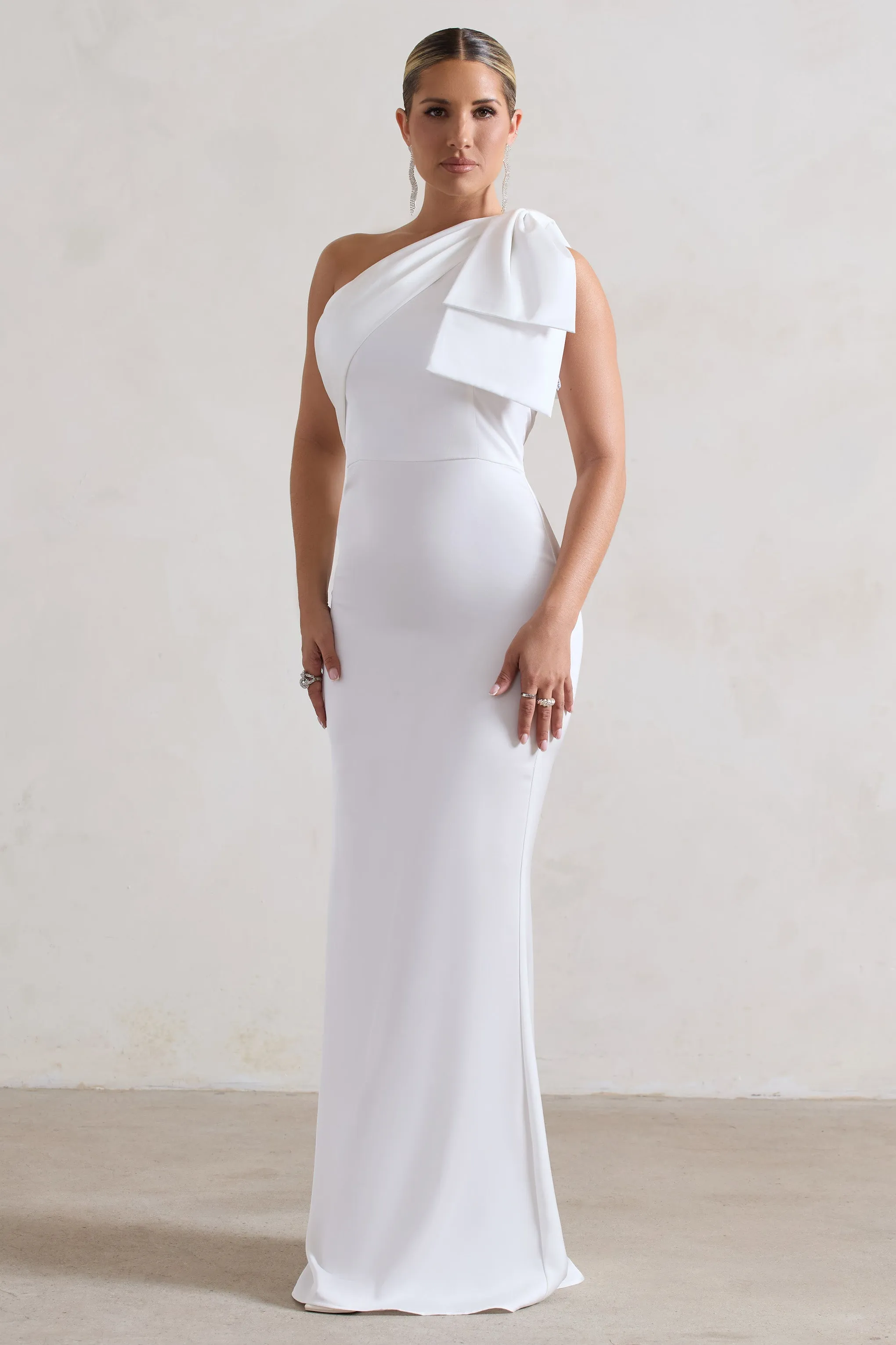 Lady | White Satin One Shoulder Maxi Dress With Bow sold by Club L London product image thumbnail 4