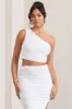 Eclipse | White One Shoulder Ruched Crop Top sold by Club L London