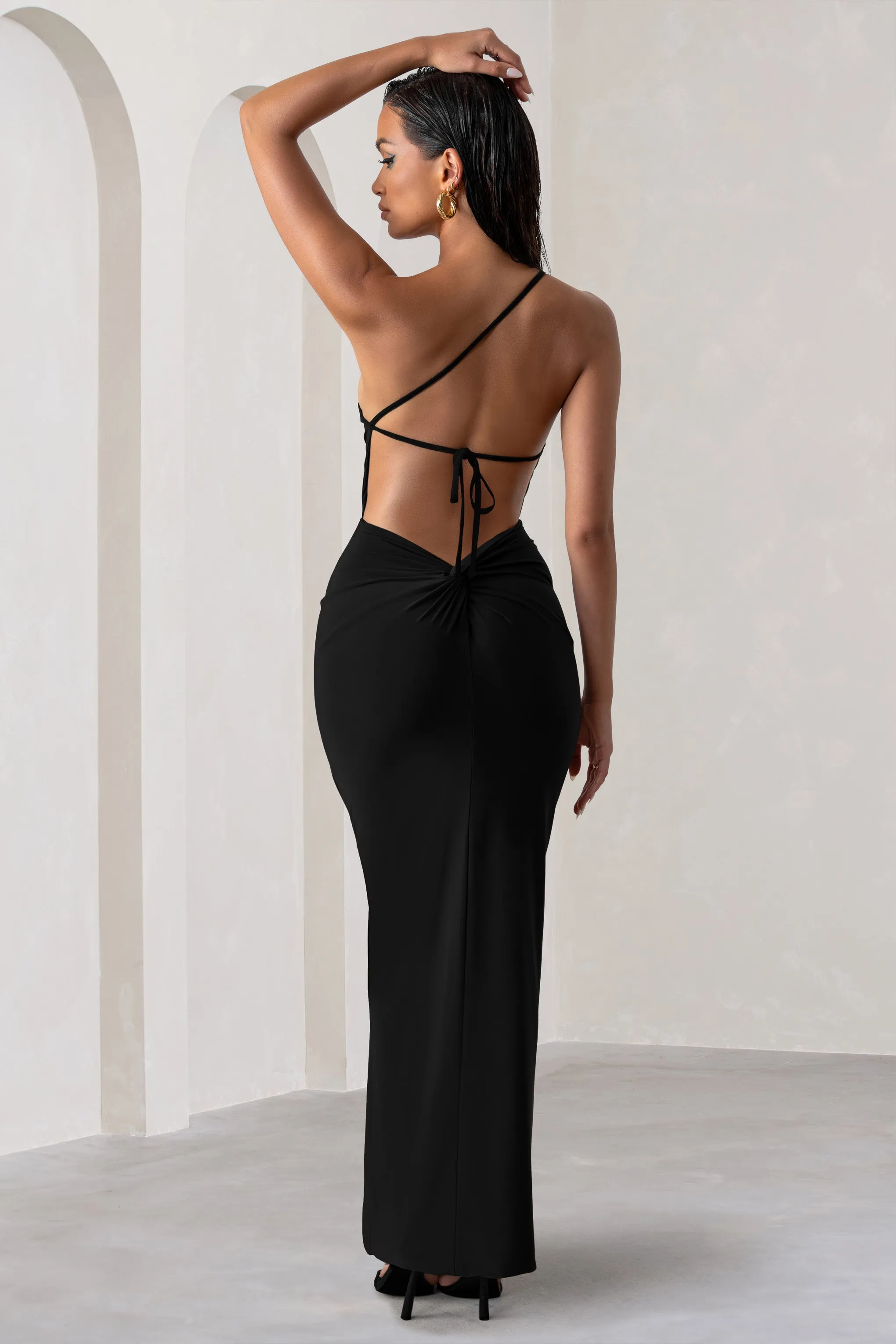 Dressing Up | Black One Shoulder Maxi Dress With Open Back Detail sold by Club L London product image thumbnail 4