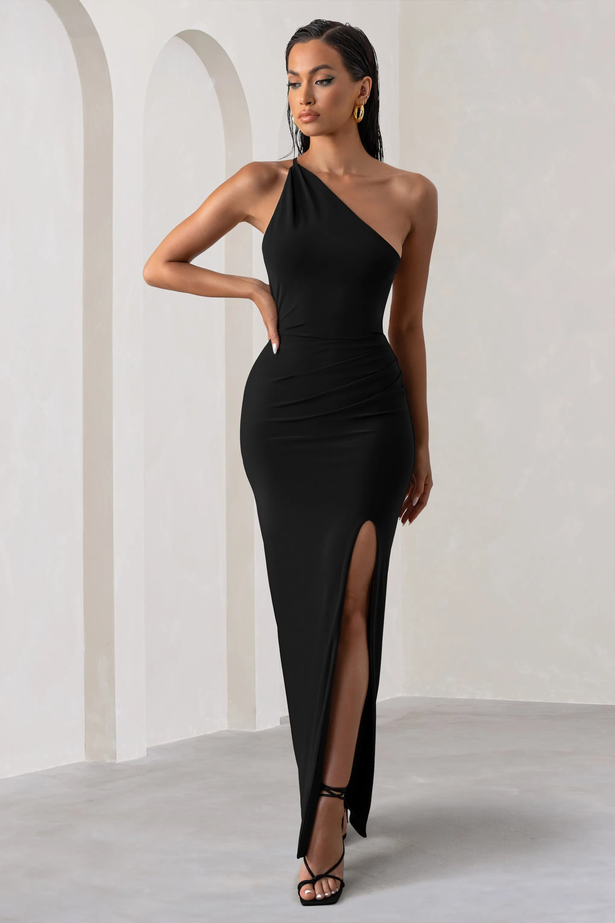 Dressing Up | Black One Shoulder Maxi Dress With Open Back Detail sold by Club L London product image thumbnail 3