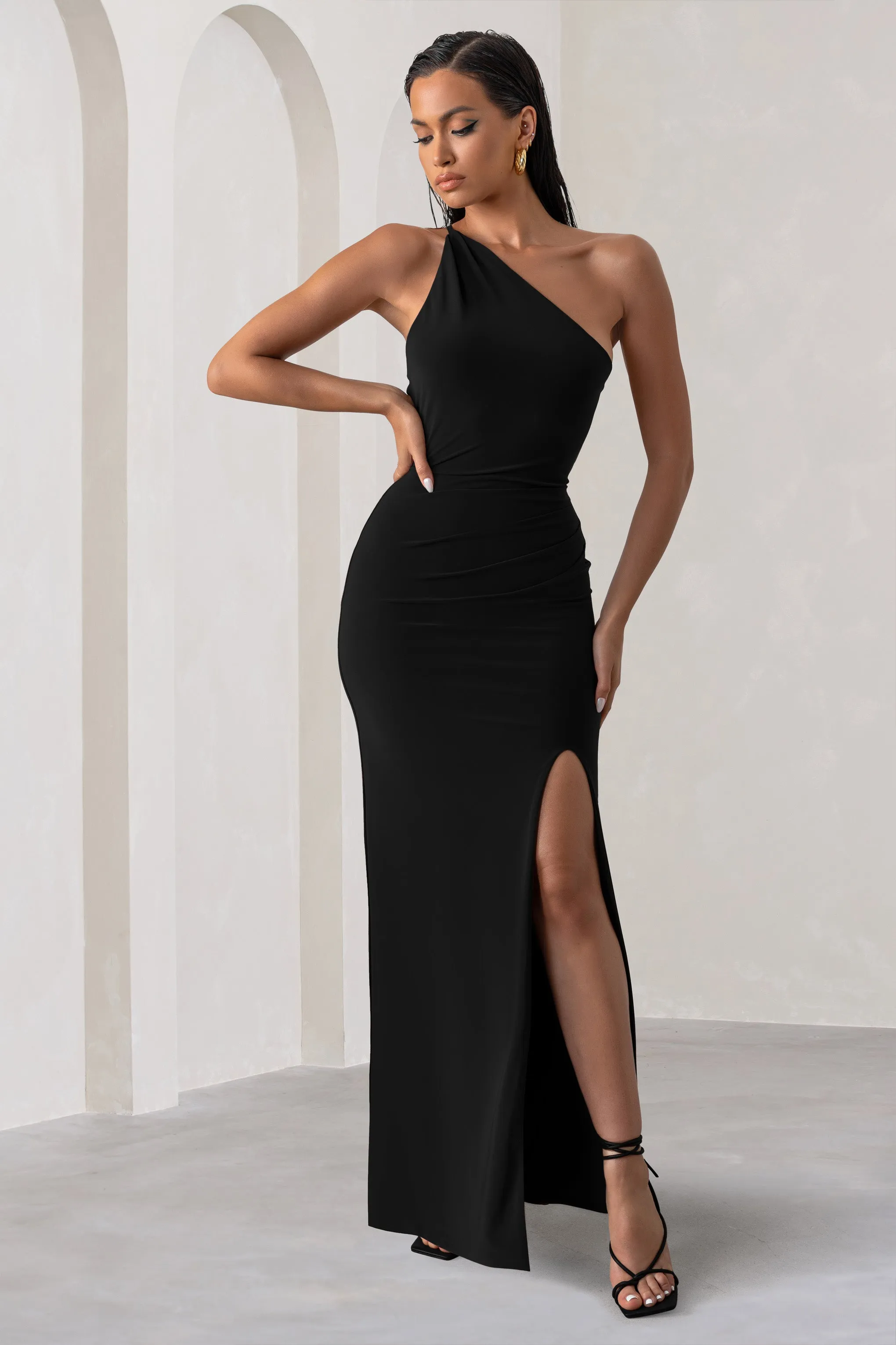 Dressing Up | Black One Shoulder Maxi Dress With Open Back Detail sold by Club L London product image thumbnail 5