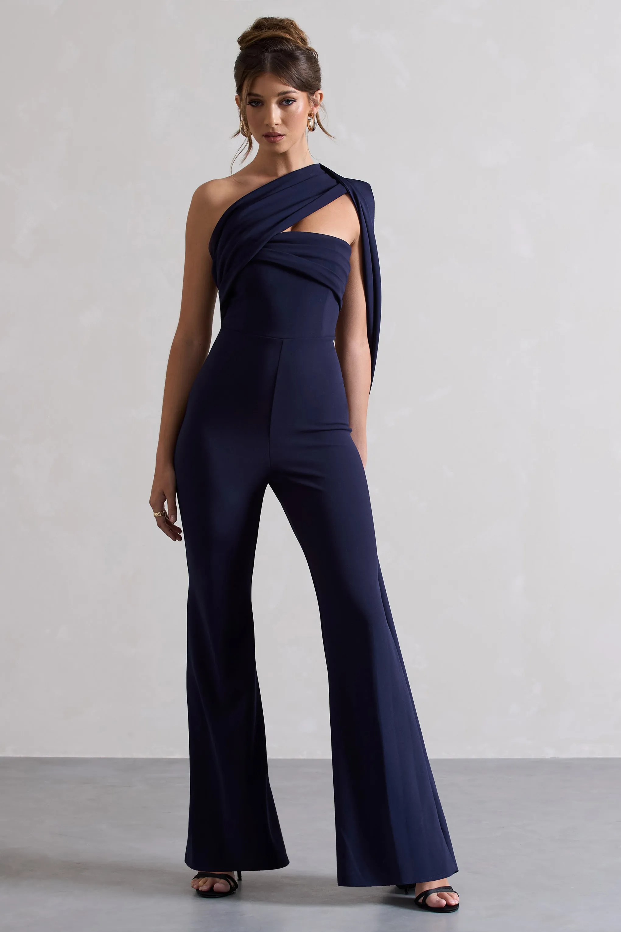 Lorah | Navy One Shoulder Wide-Leg Jumpsuit With Sash sold by Club L London product image thumbnail 5