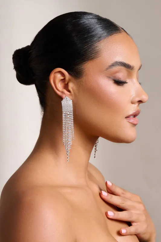 Castor | Silver Diamante Triangle Drop Earrings sold by Club L London