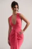 Santana | Coral Plunge-Neck Split Maxi Dress With Knot Detail sold by Club L London