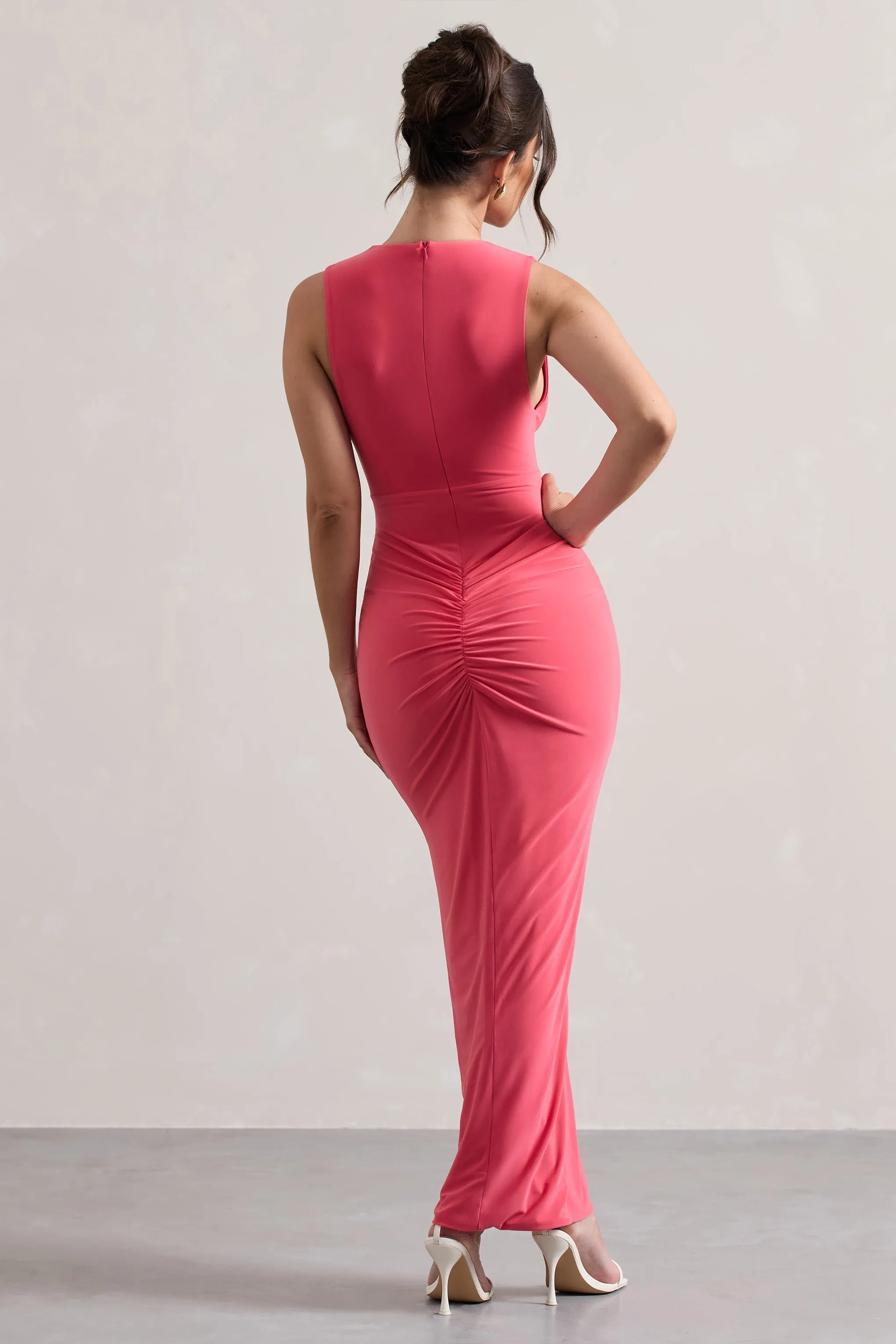 Santana | Coral Plunge-Neck Split Maxi Dress With Knot Detail sold by Club L London product image thumbnail 2