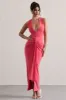 Santana | Coral Plunge-Neck Split Maxi Dress With Knot Detail sold by Club L London