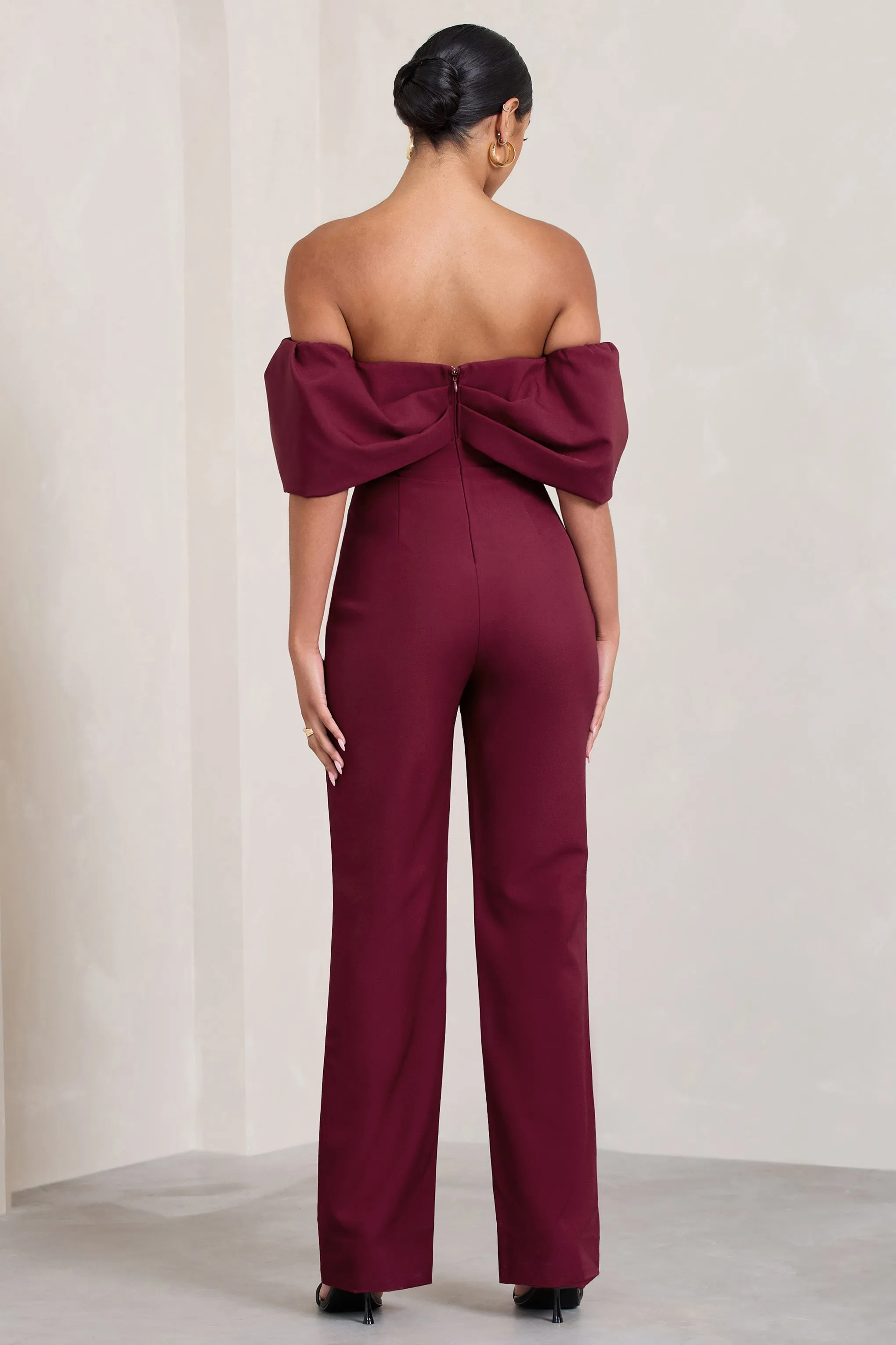 Time Will Tell | Berry Off The Shoulder Wide Leg Jumpsuit sold by Club L London product image thumbnail 2