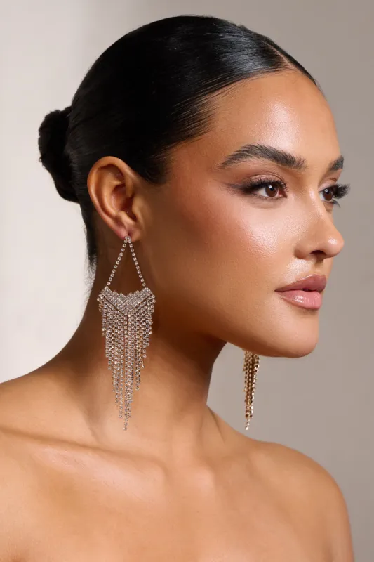 Cassandra | Gold Diamante Tassel Drop Earrings sold by Club L London