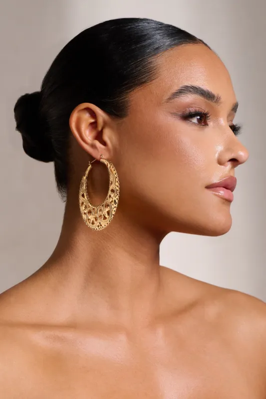 Clydie | Gold Cut Out Hoop Earrings sold by Club L London