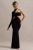 Socialite | Black One-Sleeve Cut-Out Maxi Dress sold by Club L London